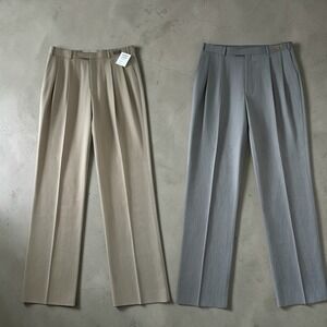 NWT Lot Of 2 Paul Frederick Wool Dress Pants Size 38x36 Tan And Pearl Grey